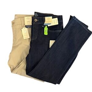 Lot of 2‎ St Johns Bay Petite Straight Leg Capri Pants Khaki and Denim Pants 8